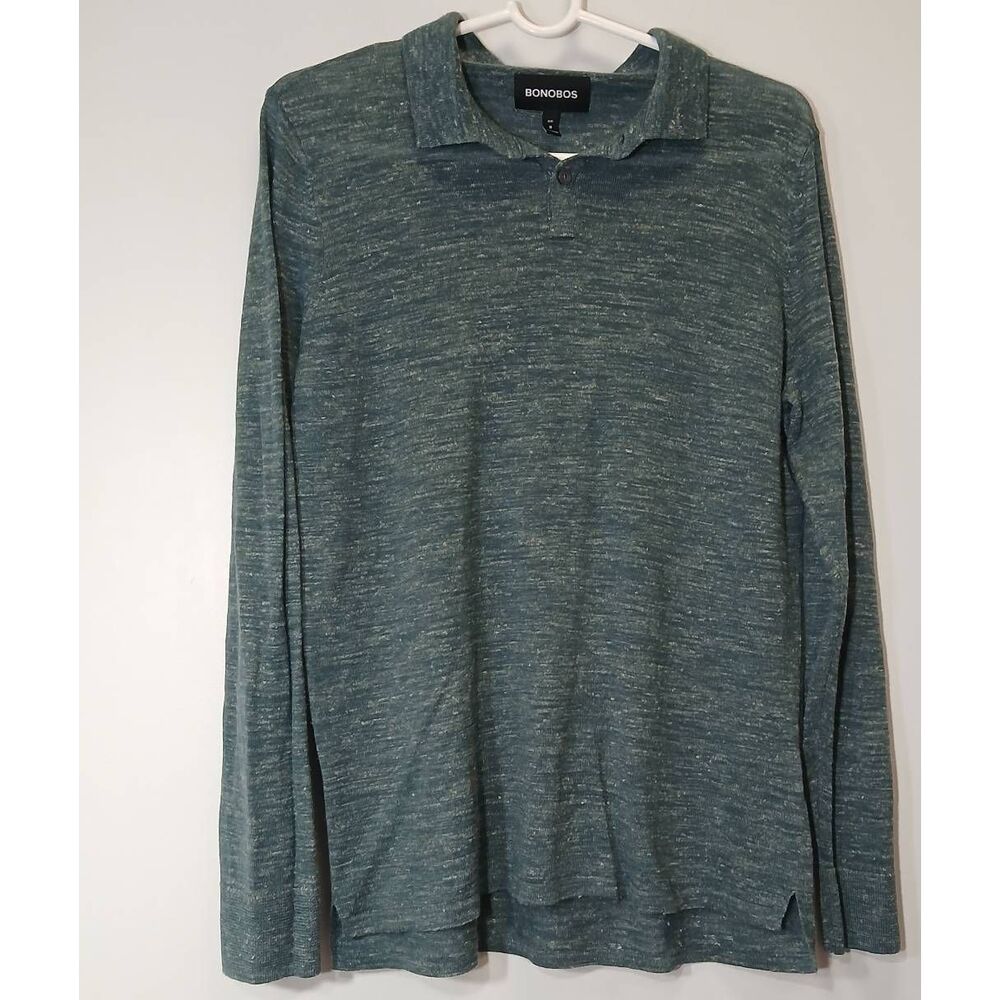 Bonobos mens medium lightweight shirt linen wool teal green stretch knit polo